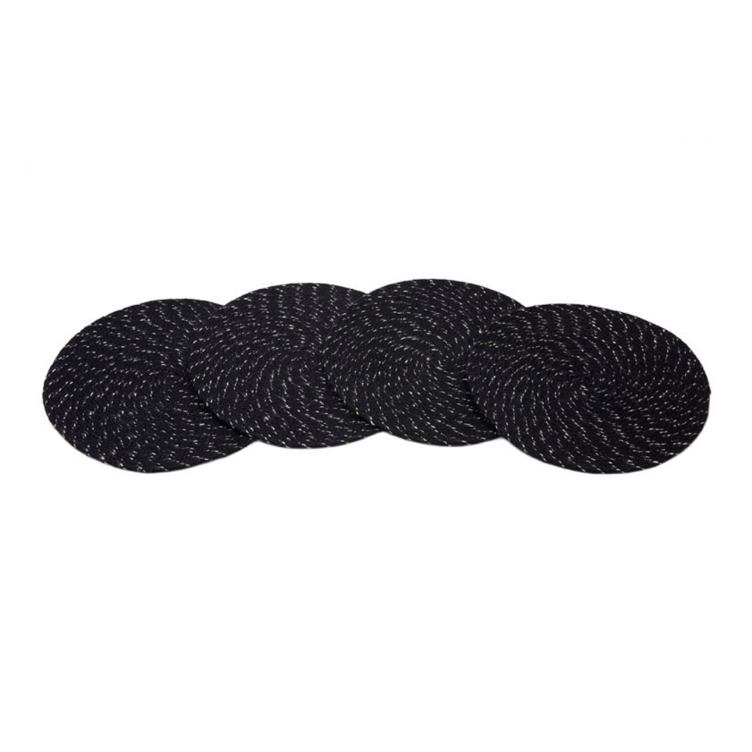 Set Of 4 Deryn Black Braided 35 cm Jute Round Placemat - Placemats Fab Habitat