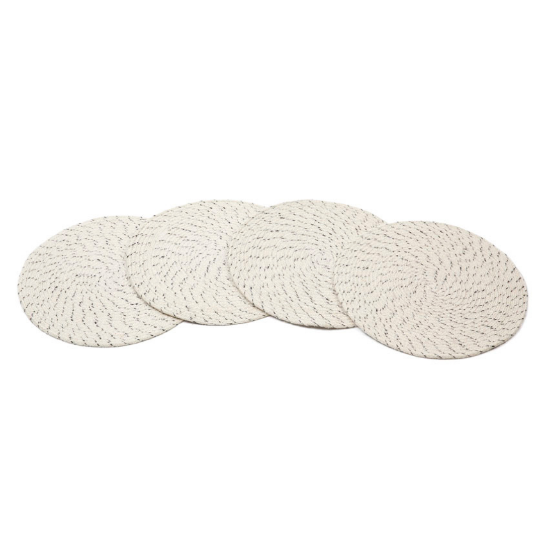 Set Of 4 Dove Ivory Braided 35 cm Jute Round Placemat - Placemats Fab Habitat