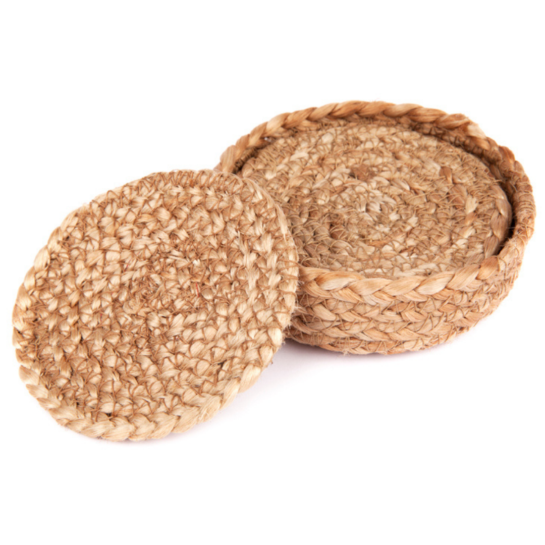 Set Of 4 Willow Natural Jute Round Placemats And Coasters - Placemats Fab Habitat