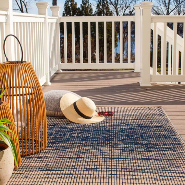 Brooklyn Navy and White Modern Recycled Plastic Reversible Outdoor Area Rug - Recycled Plastic Rugs & Mats Fab Habitat