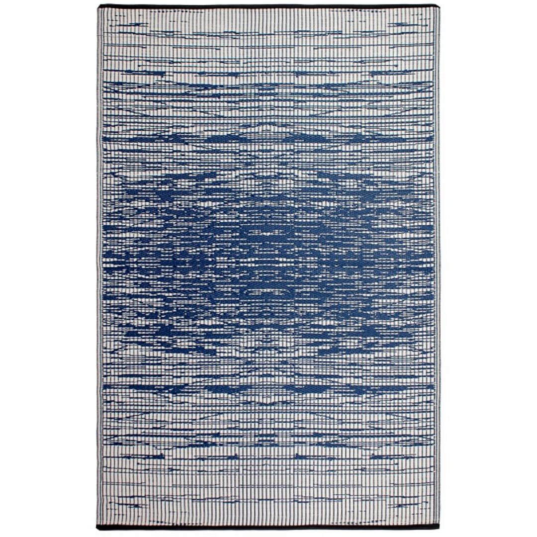 Brooklyn Navy and White Modern Recycled Plastic Reversible Outdoor Area Rug - Recycled Plastic Rugs & Mats Fab Habitat