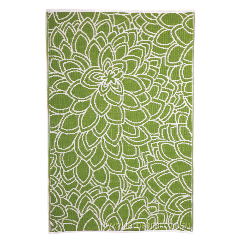 Eden Lime and White Floral Recycled Plastic Outdoor Rug - Recycled Plastic Rugs & Mats Fab Habitat