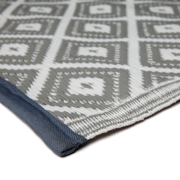 Kimberley Grey and White Diamond Recycled Plastic Outdoor Rug - Recycled Plastic Rugs & Mats Fab Habitat