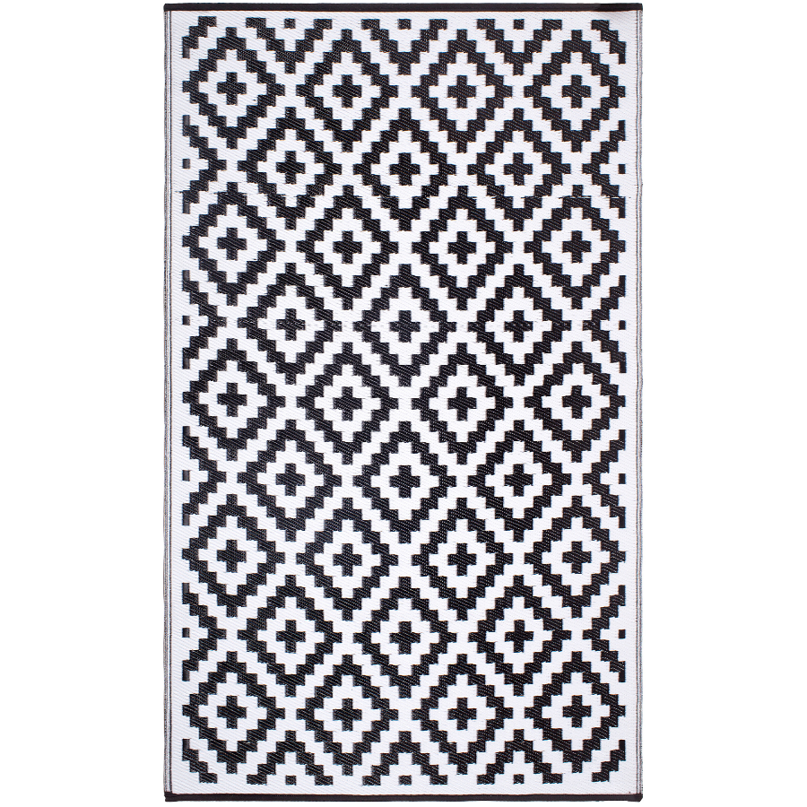 Aztec Black And White Monochrome Recycled Plastic Outdoor Area Rug - Recycled Plastic Rugs & Mats Fab Habitat