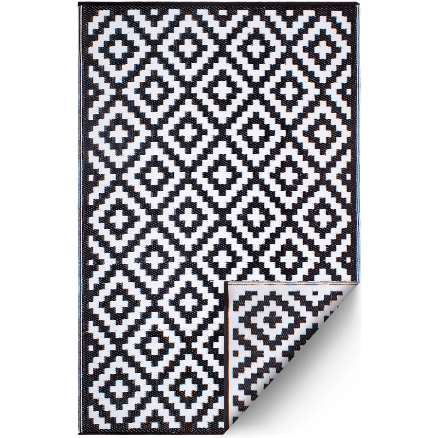 Aztec Black And White Monochrome Recycled Plastic Outdoor Area Rug - Recycled Plastic Rugs & Mats Fab Habitat