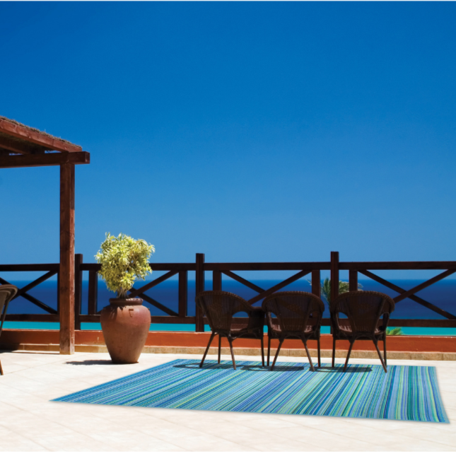 Cancun Aqua Blue Toned Melange Recycled Plastic Outdoor Area Rug - Recycled Plastic Rugs & Mats Fab Habitat