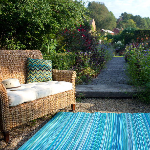 Cancun Aqua Blue Toned Melange Recycled Plastic Outdoor Area Rug - Recycled Plastic Rugs & Mats Fab Habitat