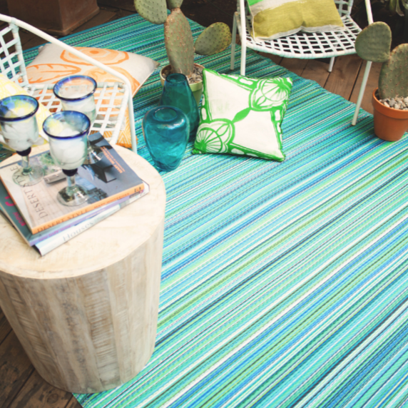 Cancun Aqua Blue Toned Melange Recycled Plastic Outdoor Area Rug - Recycled Plastic Rugs & Mats Fab Habitat