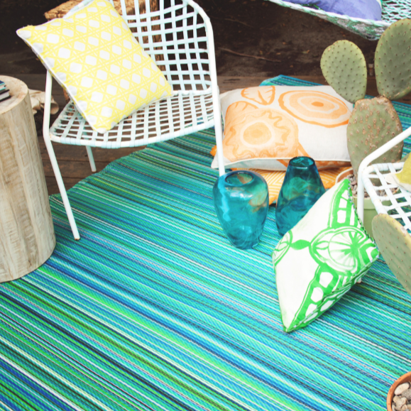 Cancun Aqua Blue Toned Melange Recycled Plastic Outdoor Area Rug - Recycled Plastic Rugs & Mats Fab Habitat