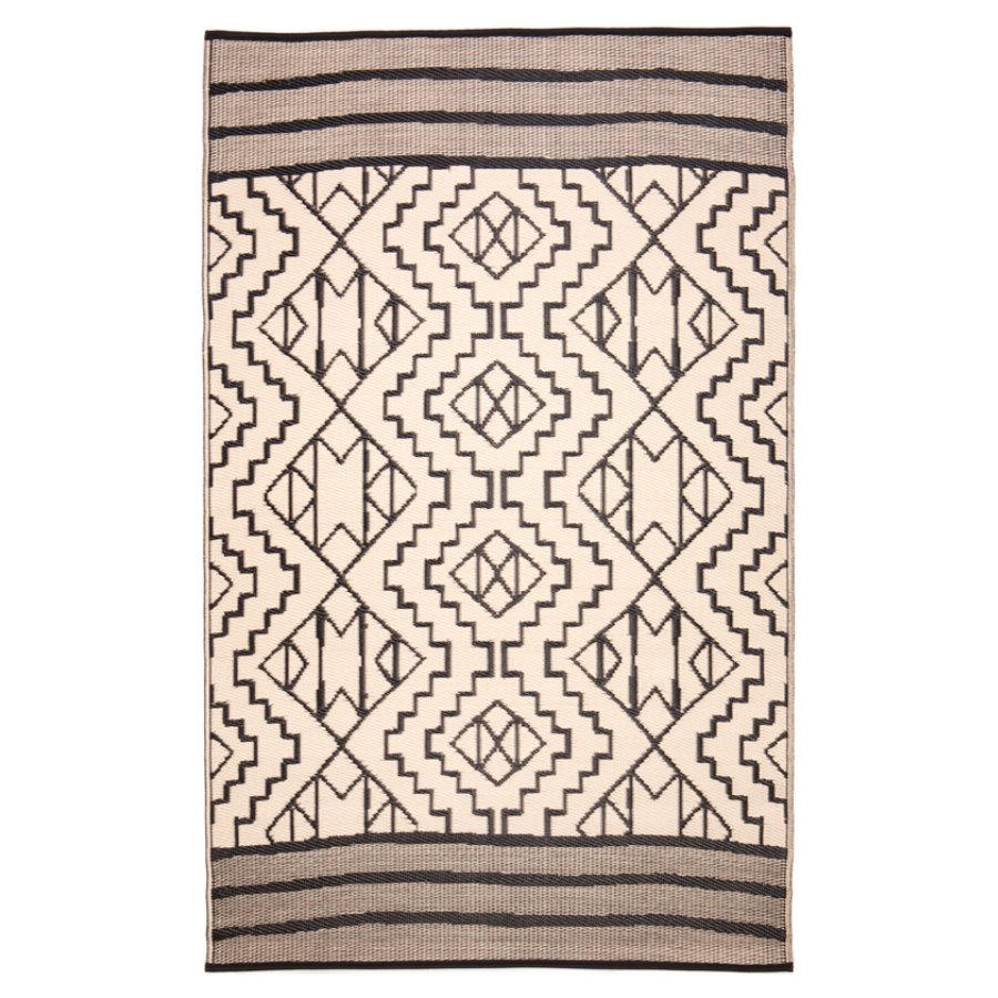 Kilimanjaro Beige and Black Tribal African Recycled Plastic Outdoor Rug - Recycled Plastic Rugs & Mats Fab Habitat