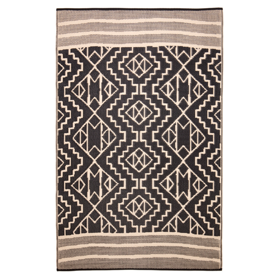 Kilimanjaro Beige and Black Tribal African Recycled Plastic Outdoor Rug - Recycled Plastic Rugs & Mats Fab Habitat