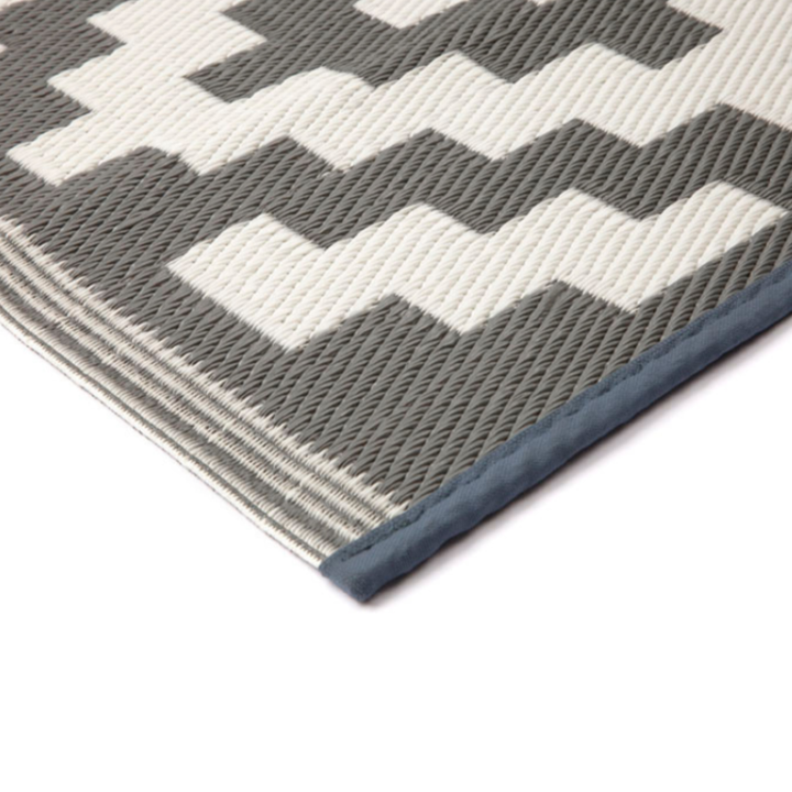 Aztec Grey And White Reversible Recycled Plastic Outdoor Area Rug - Recycled Plastic Rugs & Mats Fab Habitat