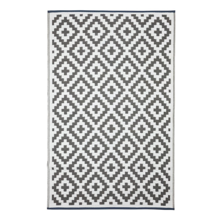 Aztec Grey And White Reversible Recycled Plastic Outdoor Area Rug - Recycled Plastic Rugs & Mats Fab Habitat