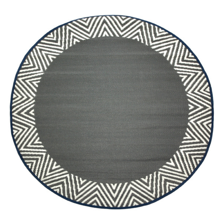 Olympia Grey and White Round Recycled Plastic Large Rug - Recycled Plastic Rugs & Mats Fab Habitat