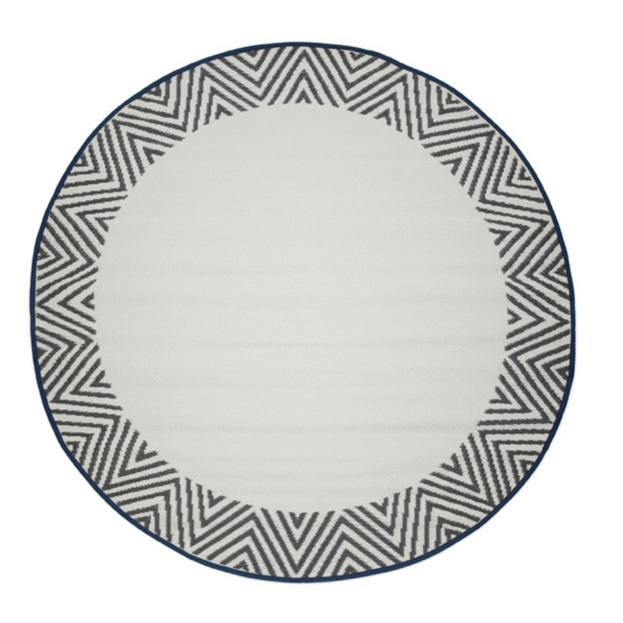 Olympia Grey and White Round Recycled Plastic Large Rug - Recycled Plastic Rugs & Mats Fab Habitat