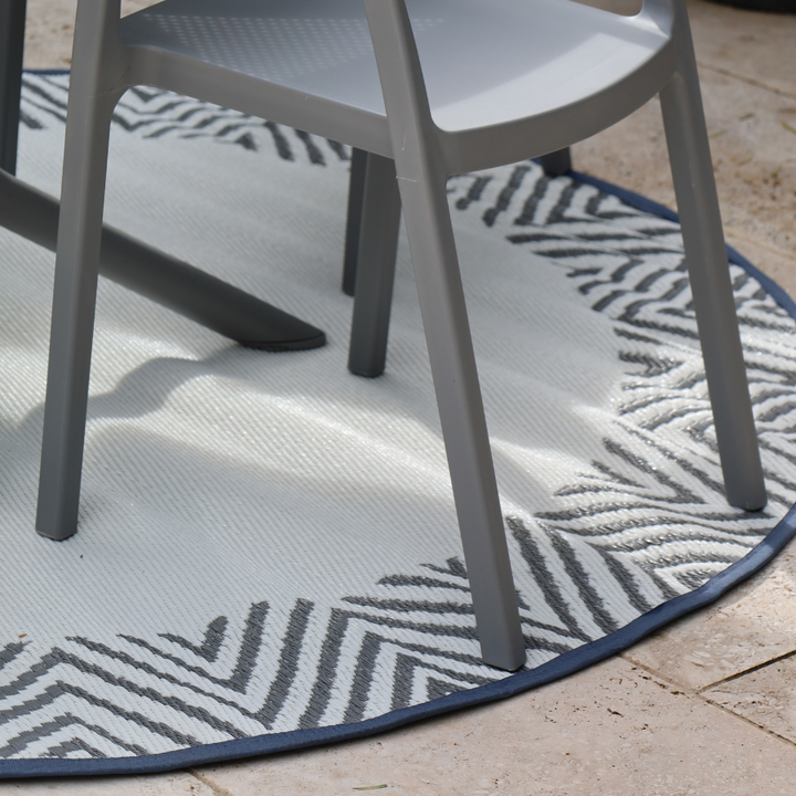 Olympia Grey and White Round Recycled Plastic Large Rug - Recycled Plastic Rugs & Mats Fab Habitat