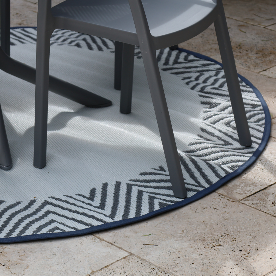 Olympia Grey and White Round Recycled Plastic Large Rug - Recycled Plastic Rugs & Mats Fab Habitat