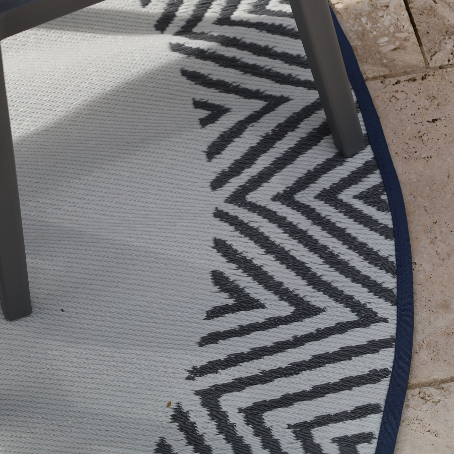 Olympia Grey and White Round Recycled Plastic Large Rug - Recycled Plastic Rugs & Mats Fab Habitat