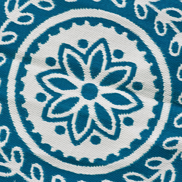 Pushpa Blue and White Floral Reversible Round Large Rug - Recycled Plastic Rugs & Mats Fab Habitat