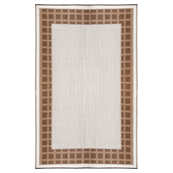 Europa Chestnut and Walnut Brown Geometric Recycled Plastic Reversible Large Rug - Recycled Plastic Rugs & Mats Fab Habitat