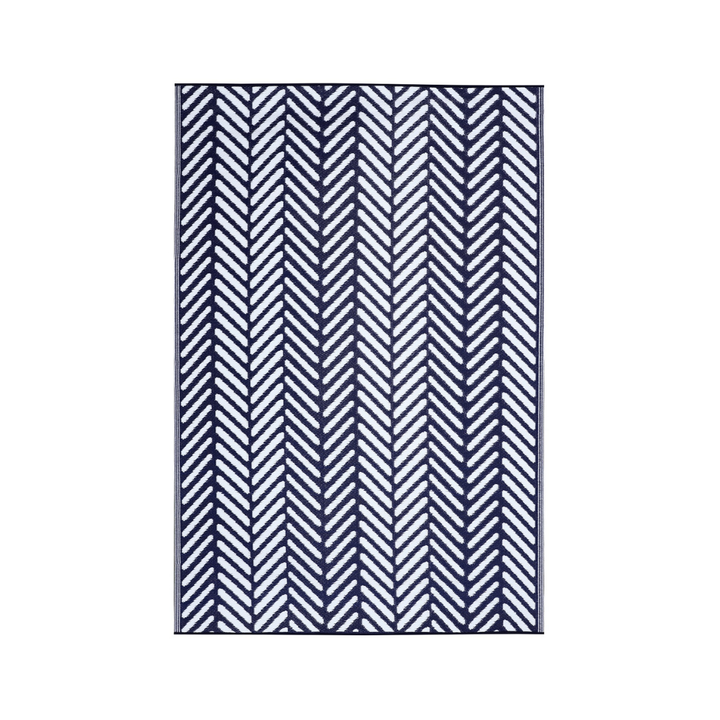 Fresno Navy Chevron Recycled Plastic Woven Large Rug - Recycled Plastic Rugs & Mats Fab Habitat