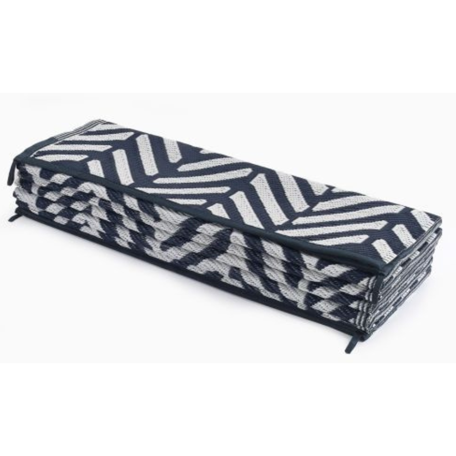 Fresno Navy Chevron Recycled Plastic Woven Large Rug - Recycled Plastic Rugs & Mats Fab Habitat