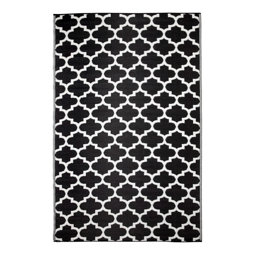 Tangier Black and White trellis Recycled Plastic Large Rug - Recycled Plastic Rugs & Mats Fab Habitat