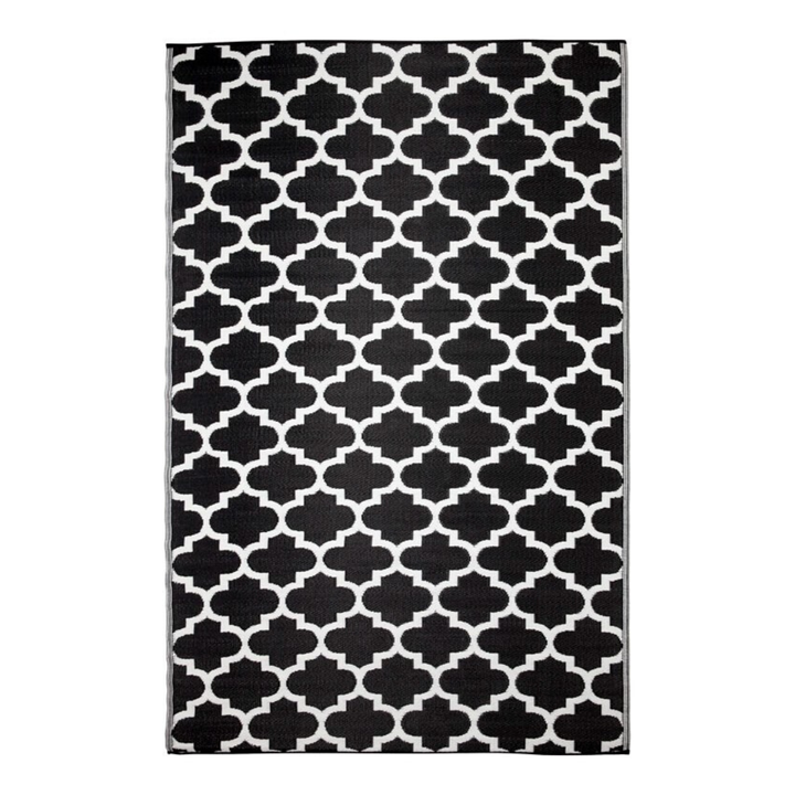 Tangier Black and White trellis Recycled Plastic Large Rug - Recycled Plastic Rugs & Mats Fab Habitat