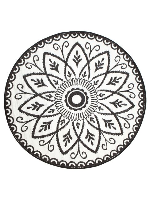 Benaras Black And White Floral Recycled Plastic Reversible Outdoor Rug - Recycled Plastic Rugs & Mats Fab Habitat