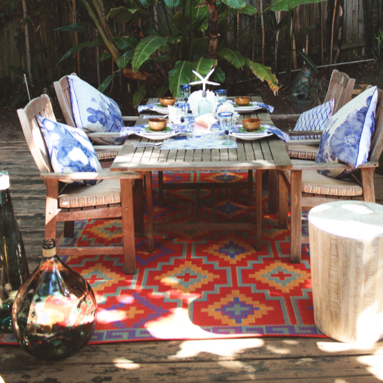 Lhasa Orange And Violet Moroccan Recycled Plastic Outdoor Rug - Recycled Plastic Rugs & Mats Fab Habitat