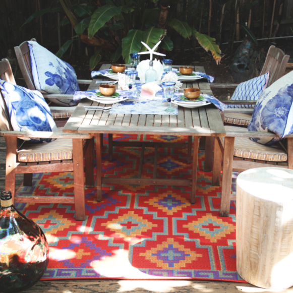 Lhasa Orange And Violet Moroccan Recycled Plastic Outdoor Rug - Recycled Plastic Rugs & Mats Fab Habitat