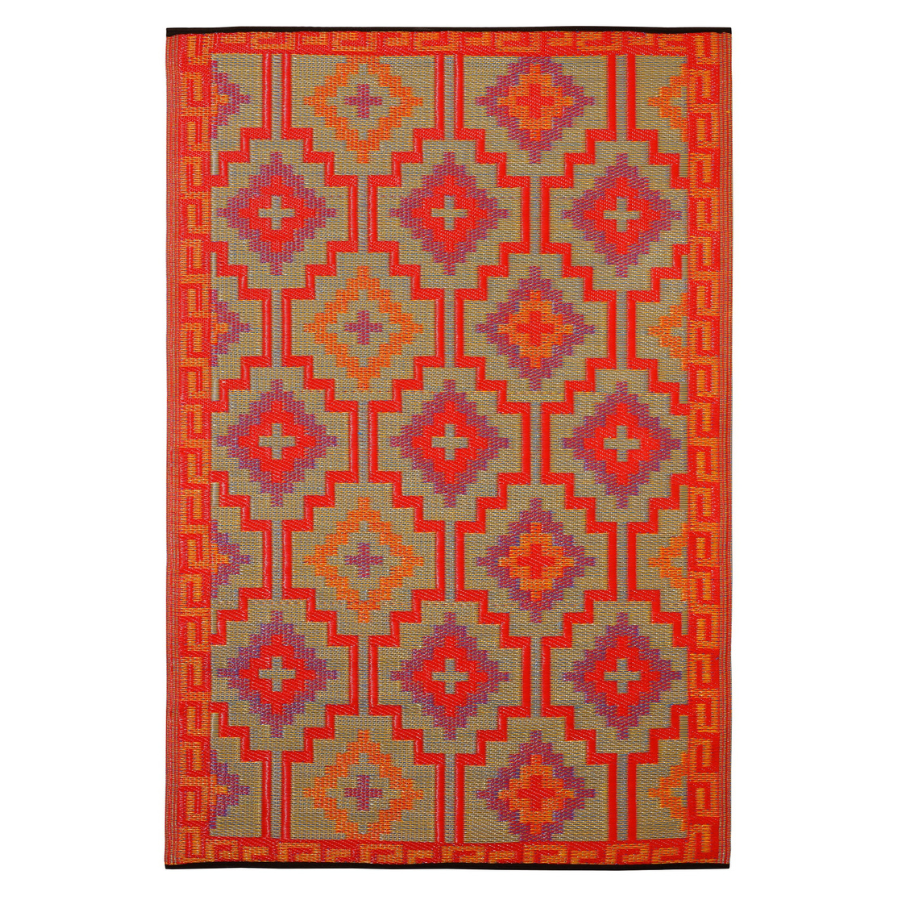 Lhasa Orange And Violet Moroccan Recycled Plastic Outdoor Rug - Recycled Plastic Rugs & Mats Fab Habitat