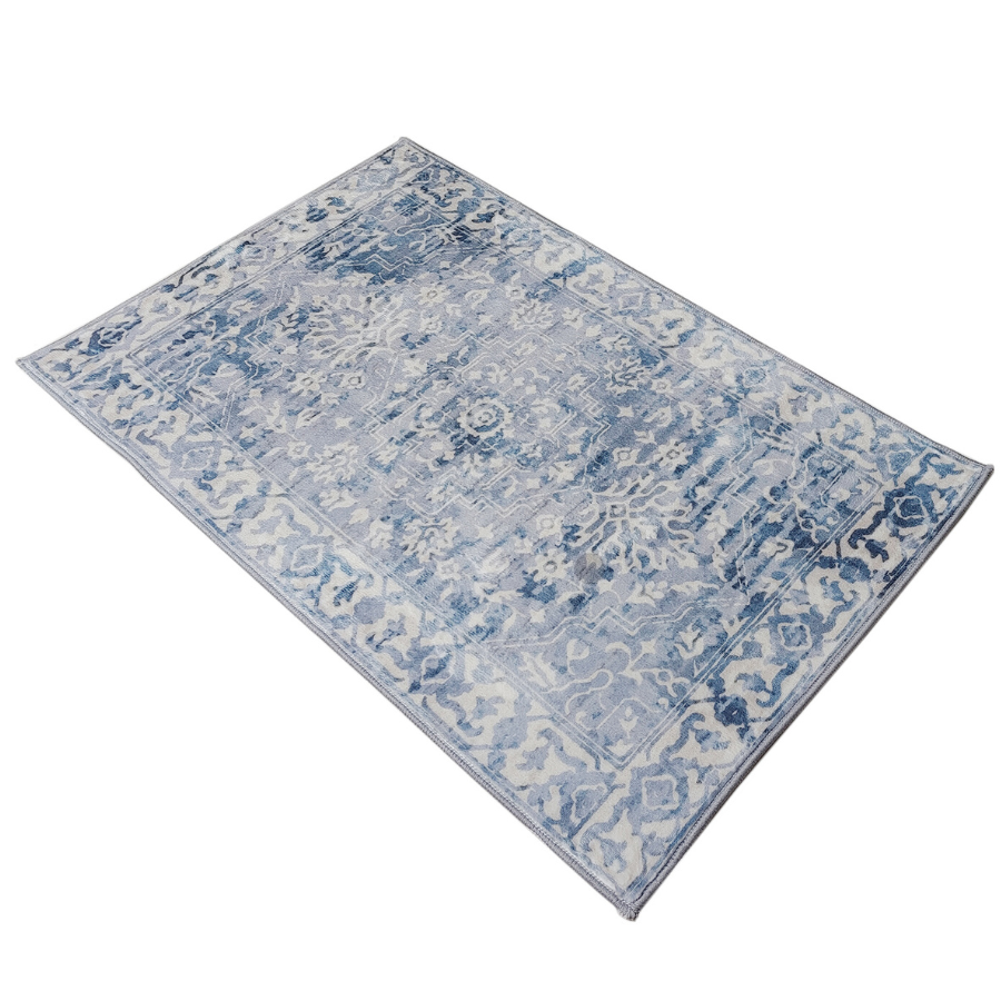 Shay Blue Traditional Distressed Machine Washable Rug - Rugs Fab Habitat