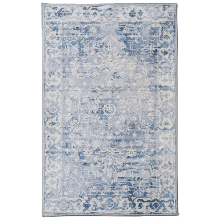 Shay Blue Traditional Distressed Machine Washable Rug - Rugs Fab Habitat