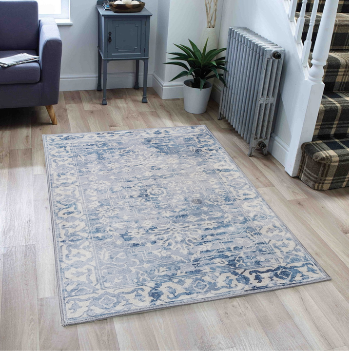 Shay Blue Traditional Distressed Machine Washable Rug - Rugs Fab Habitat