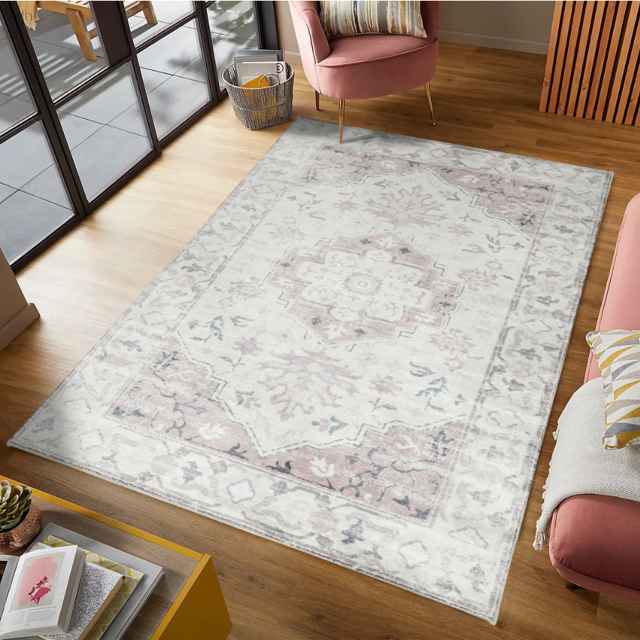 Shay Coral Distressed Machine Washable Rug - Rugs Fab Habitat