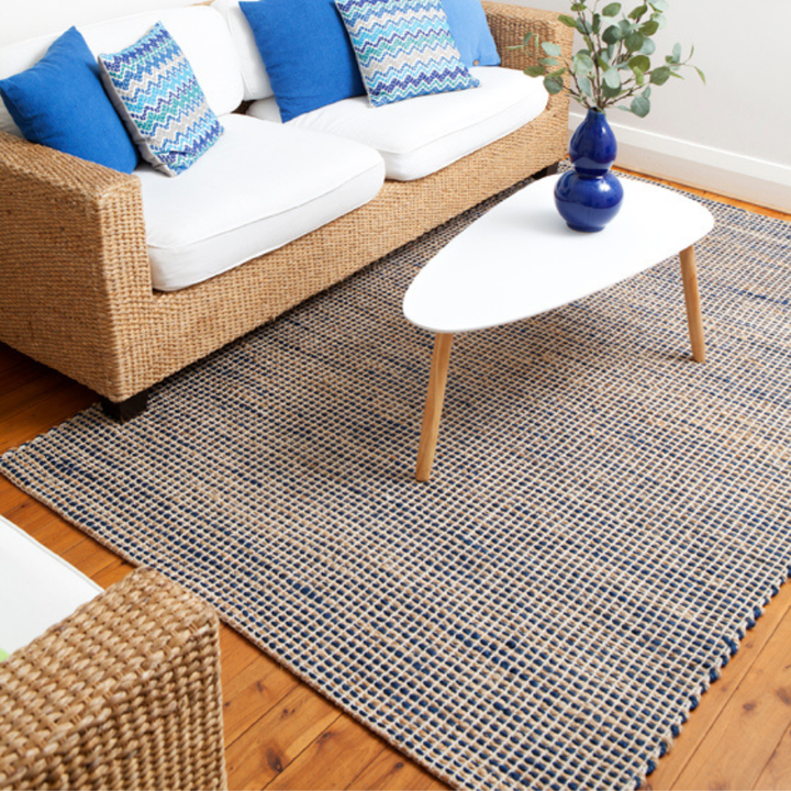 IRIS Eco-friendly Jute Royal Blue Carpet Runner Rug - Runners Rugs Fab Habitat