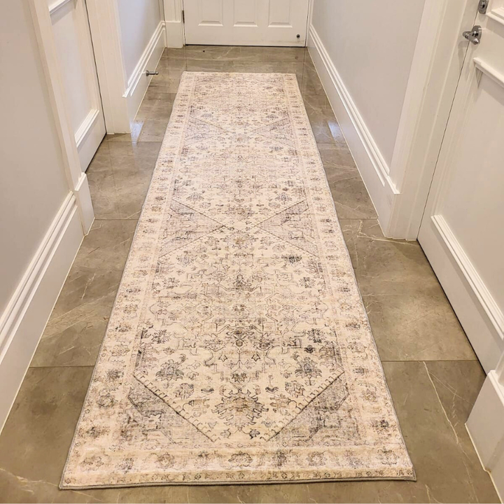 Santiago Grey Traditional Machine Washable Long Hall Runner - Runners Rugs Fab Habitat