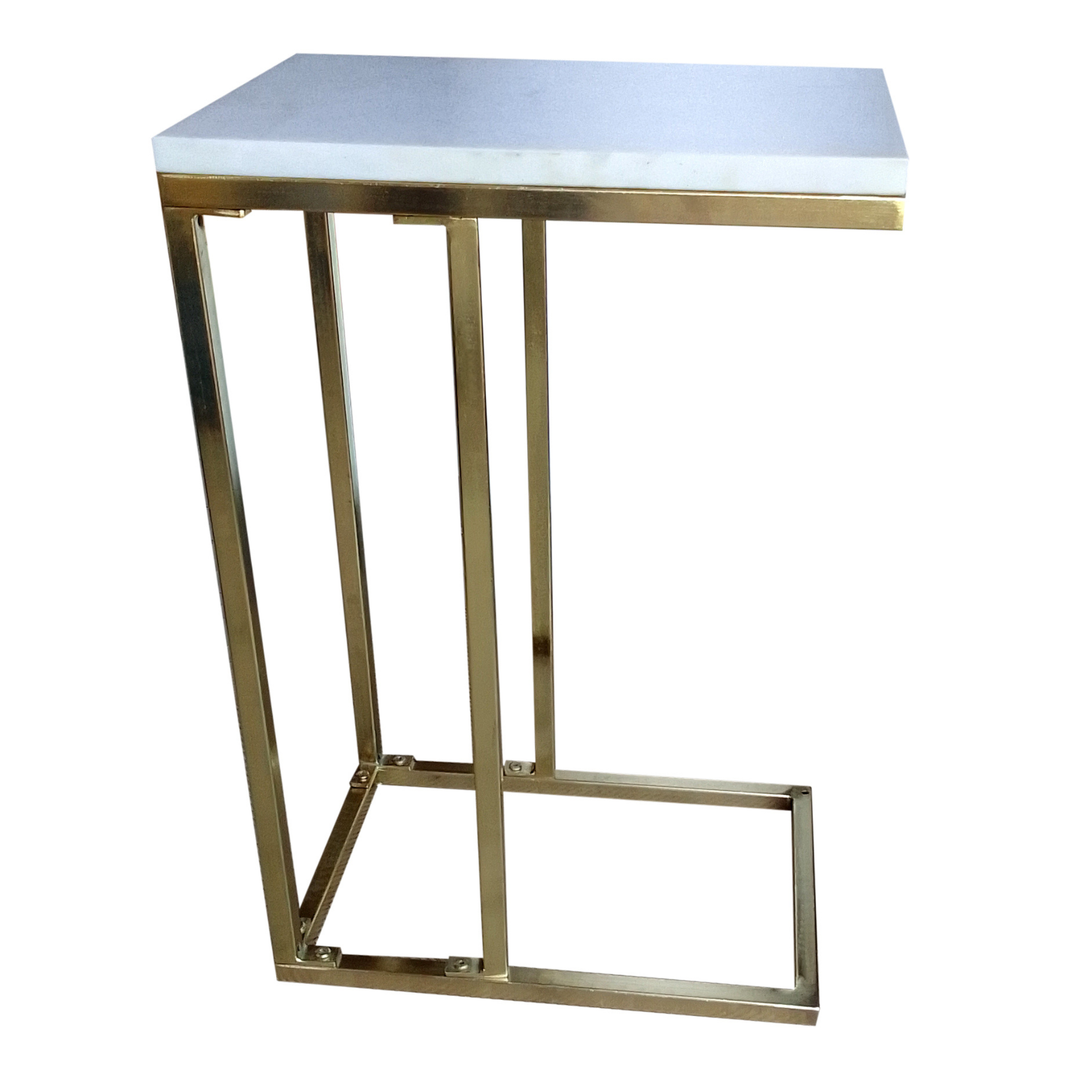 Bhumi C-Shaped Marble Top Gold Legs Side Table - Side Tables Fab Habitat