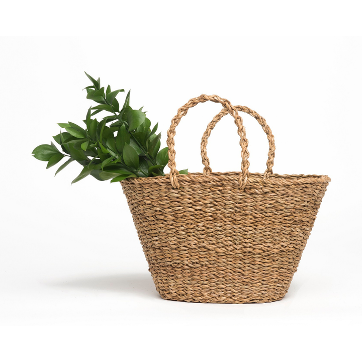 Geneva Handmade Natural Seagrass Shopping or Picnic Basket with Handles - Storage Baskets Fab Habitat