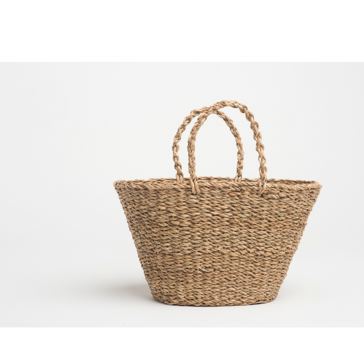 Geneva Handmade Natural Seagrass Shopping or Picnic Basket with Handles - Storage Baskets Fab Habitat