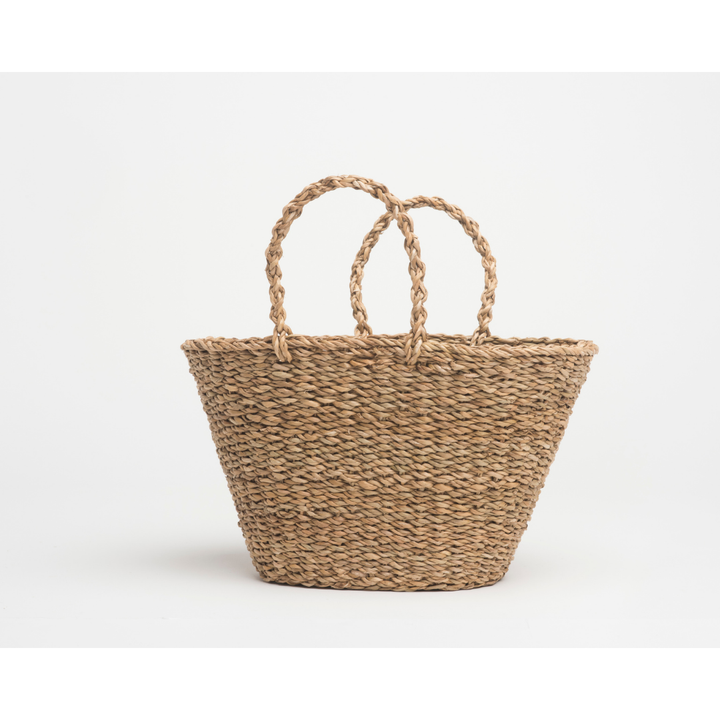 Geneva Handmade Natural Seagrass Shopping or Picnic Basket with Handles - Storage Baskets Fab Habitat