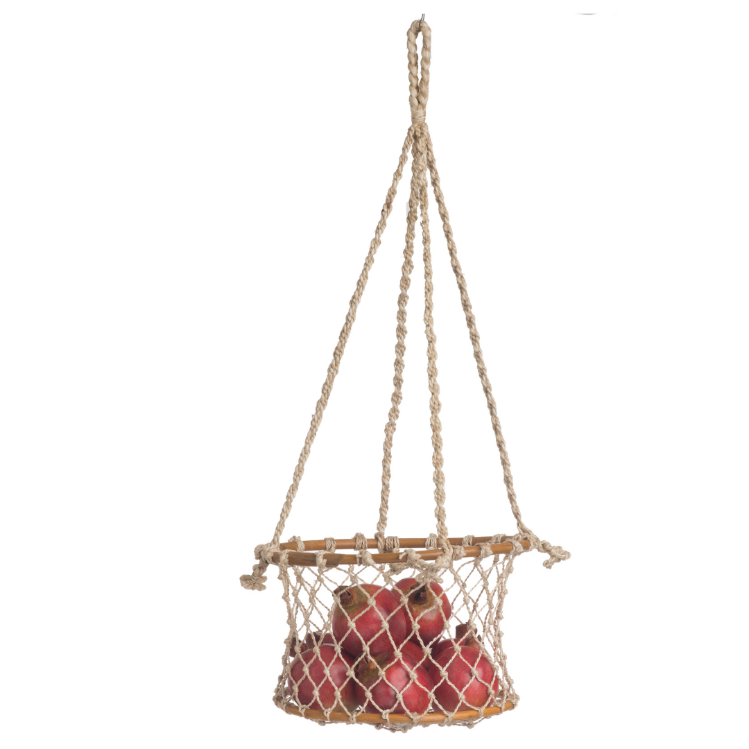 Prairie 1 Tier Jute and Rattan Hanging Basket for Fruits or Vegetables Storage - Storage Baskets Fab Habitat