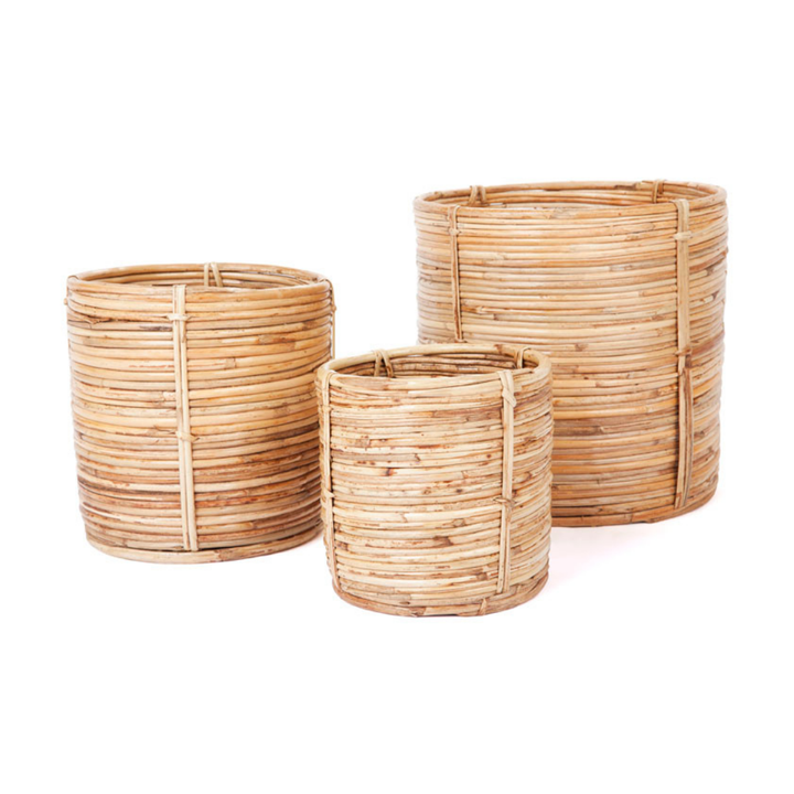 Set of 3 Ubud Handmade Natural Cane Storage Basket and Planter - Storage Baskets Fab Habitat