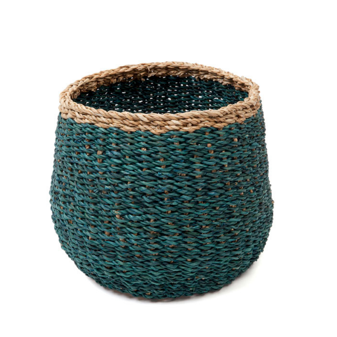 Ajni Blue Handmade 31 cm Natural Seagrass Storage Basket and Planter - Storage Baskets Fab Habitat