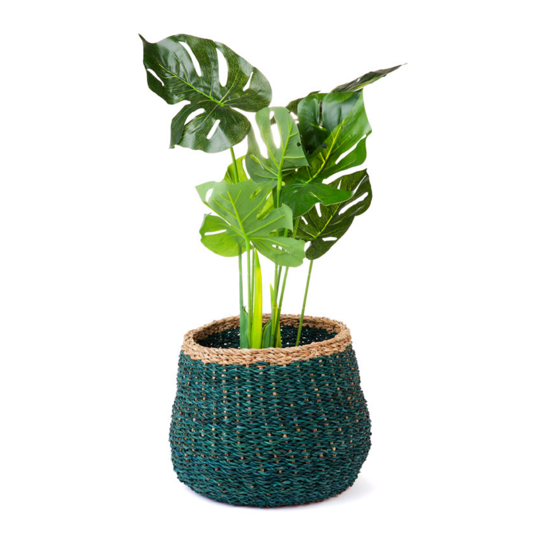 Ajni Blue Handmade 31 cm Natural Seagrass Storage Basket and Planter - Storage Baskets Fab Habitat