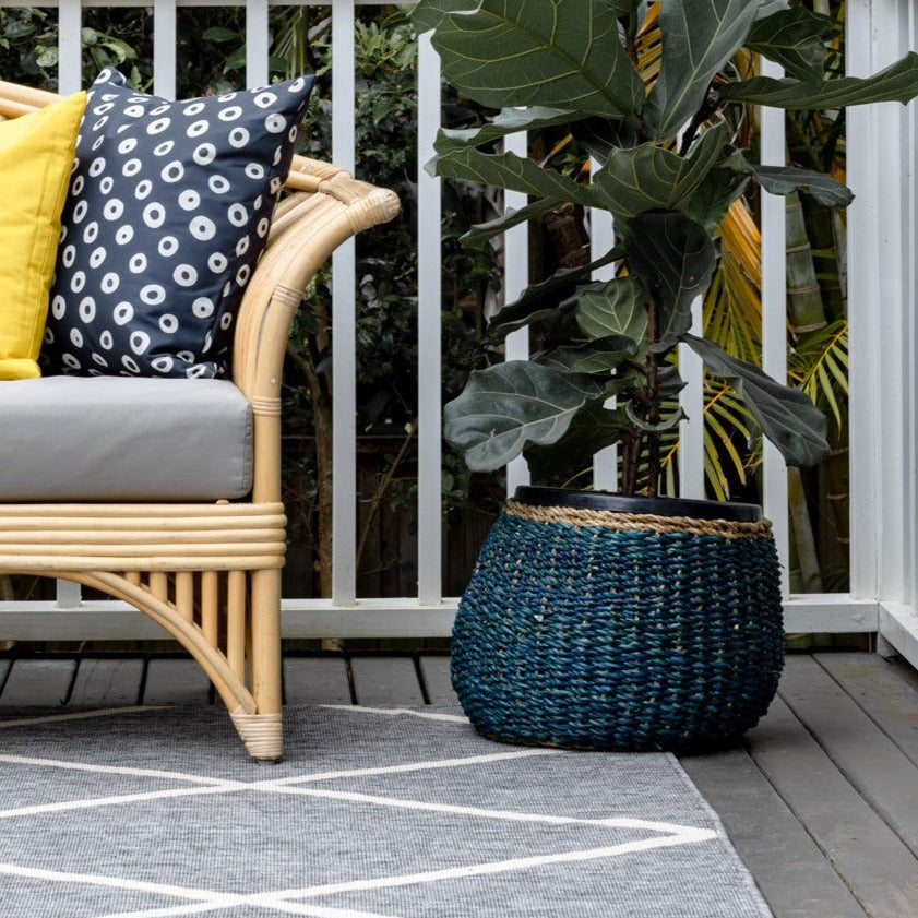 Ajni Blue Handmade 31 cm Natural Seagrass Storage Basket and Planter - Storage Baskets Fab Habitat