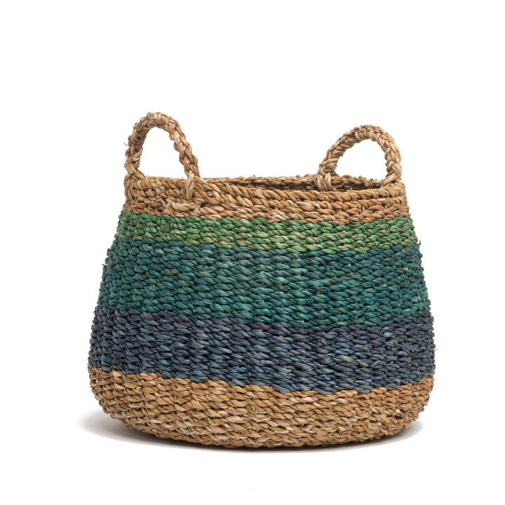 Harlem Handmade Blue Seagrass Storage Basket and Planter with Handles - Storage Baskets Fab Habitat