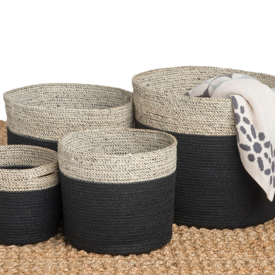 Set of 4 Bedford Black and Grey Handmade Jute Storage & Laundry Baskets - Storage Baskets Fab Habitat