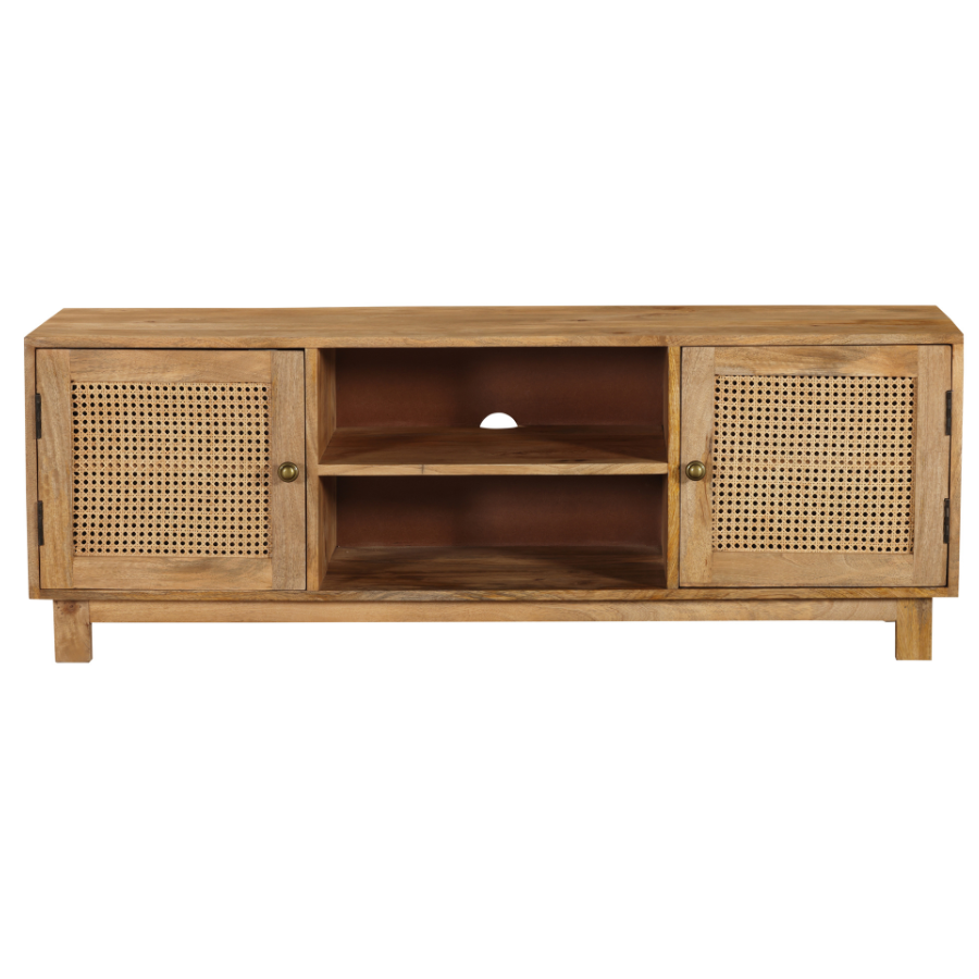 Byron Solid Wood Rattan 140 cm Modern Entertainment TV Unit with Storage - TV Units Fab Habitat